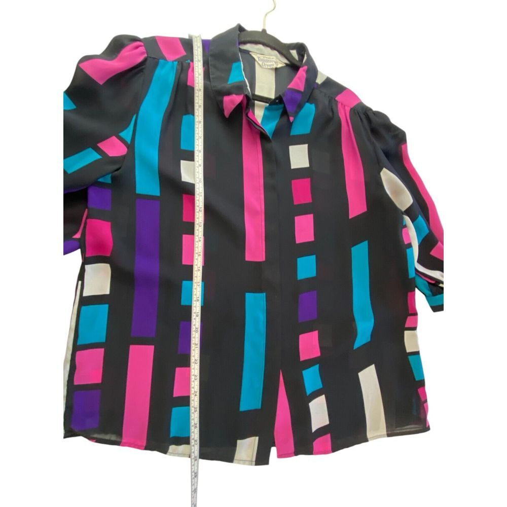 Tomorrows Dream Blouse Womens Secretary Geometric Print Collared 3/4 Sleeve - Picture 5 of 6
